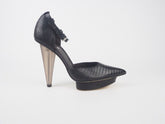 Womens Calvin Klein Kyra Waxed Lizard J3150 Leather Black Heels Shoes